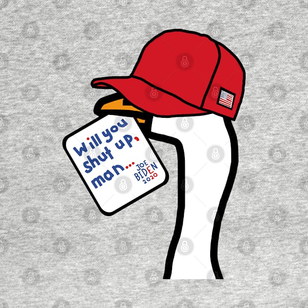 Small Portrait of a Goose in Red Hat with Stolen Joe Biden First Debate Quote by ellenhenryart